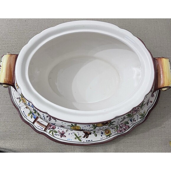 Vtg Holu Ceramic Pottery Portugal Large Tureen Underplate & Ladle Hand Painted - Picture 11 of 16